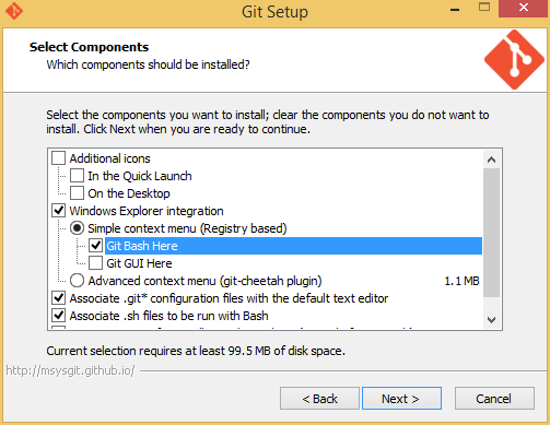 Git installer options