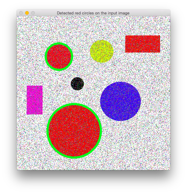 Circles and rectangles with noise median filter detected red circles
