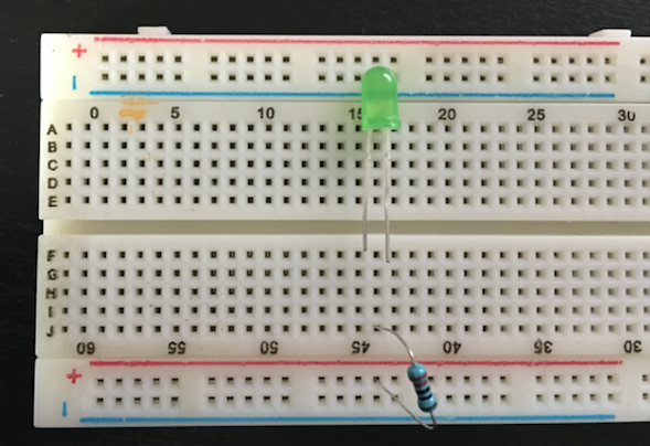 Breadboard with 220 ohm resistor