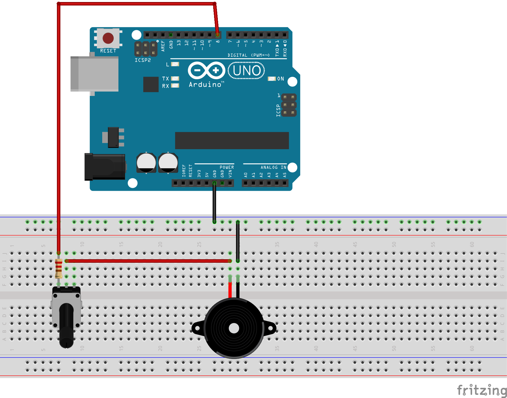 Arduino with passive buzzer and potentiometer volume control
