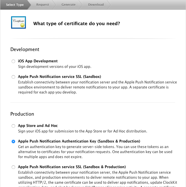 Select the type of certificate
