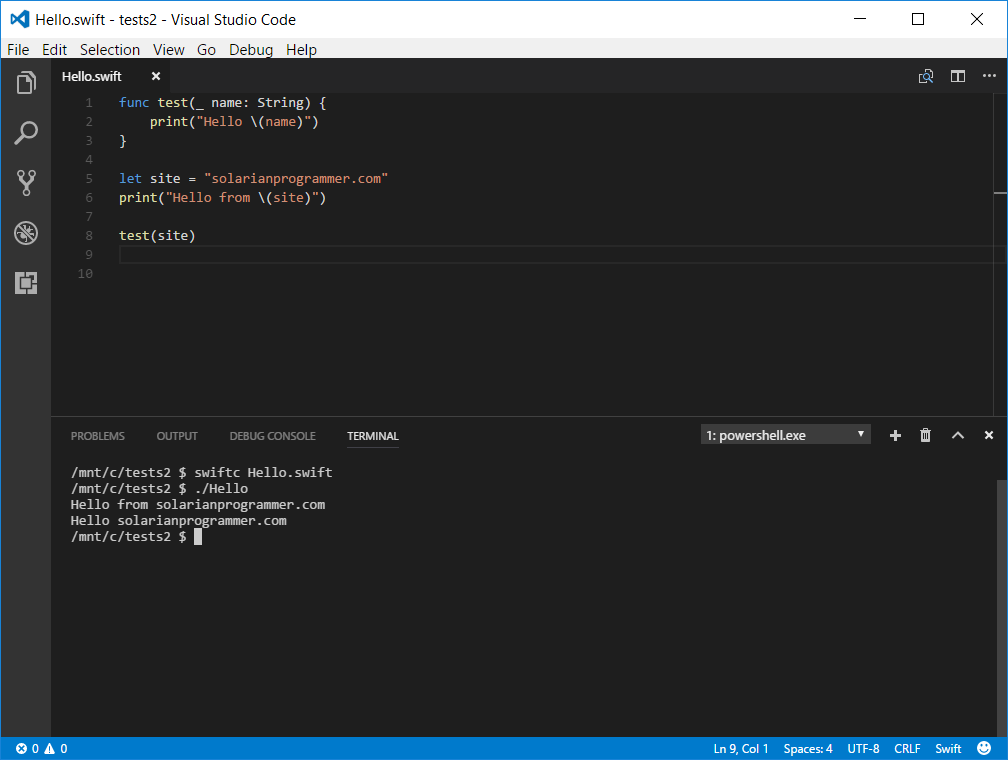 Editing and running Swift code in Visual Studio Code