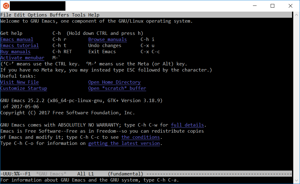 Emacs 25.2 in the WSL console