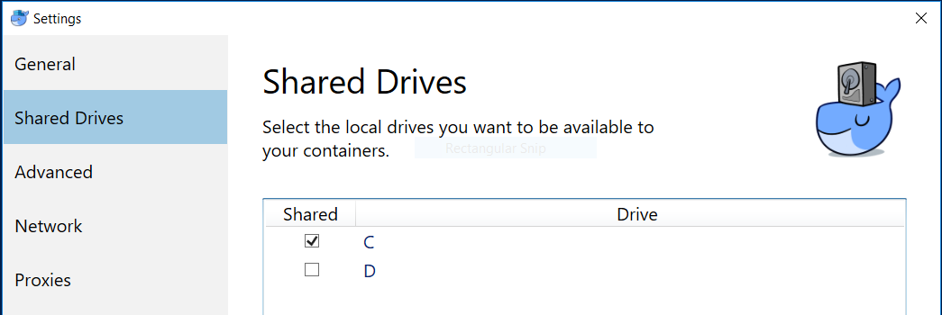 Sharing drive C with Docker on Windows 10