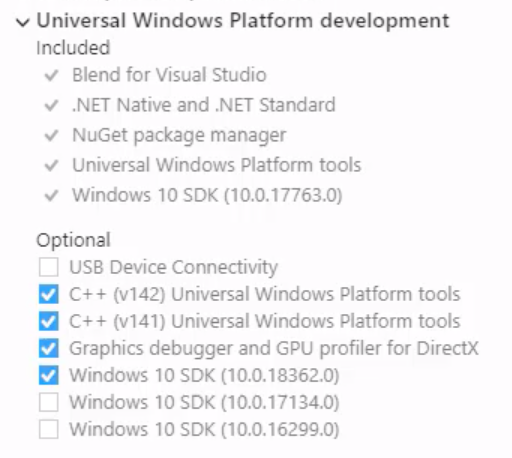 VS 2019 Universal Windows Platform development